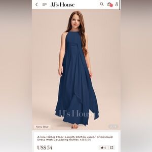 JJ’s House Junior Bridesmaid halter navy blue chiffon dress